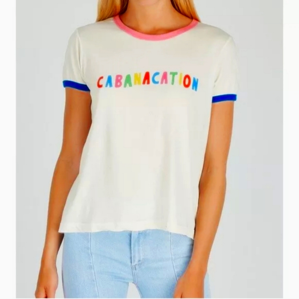 New Wildfox CabanaCation cotton Johnny Ringer tee short sleeves pink blue Small